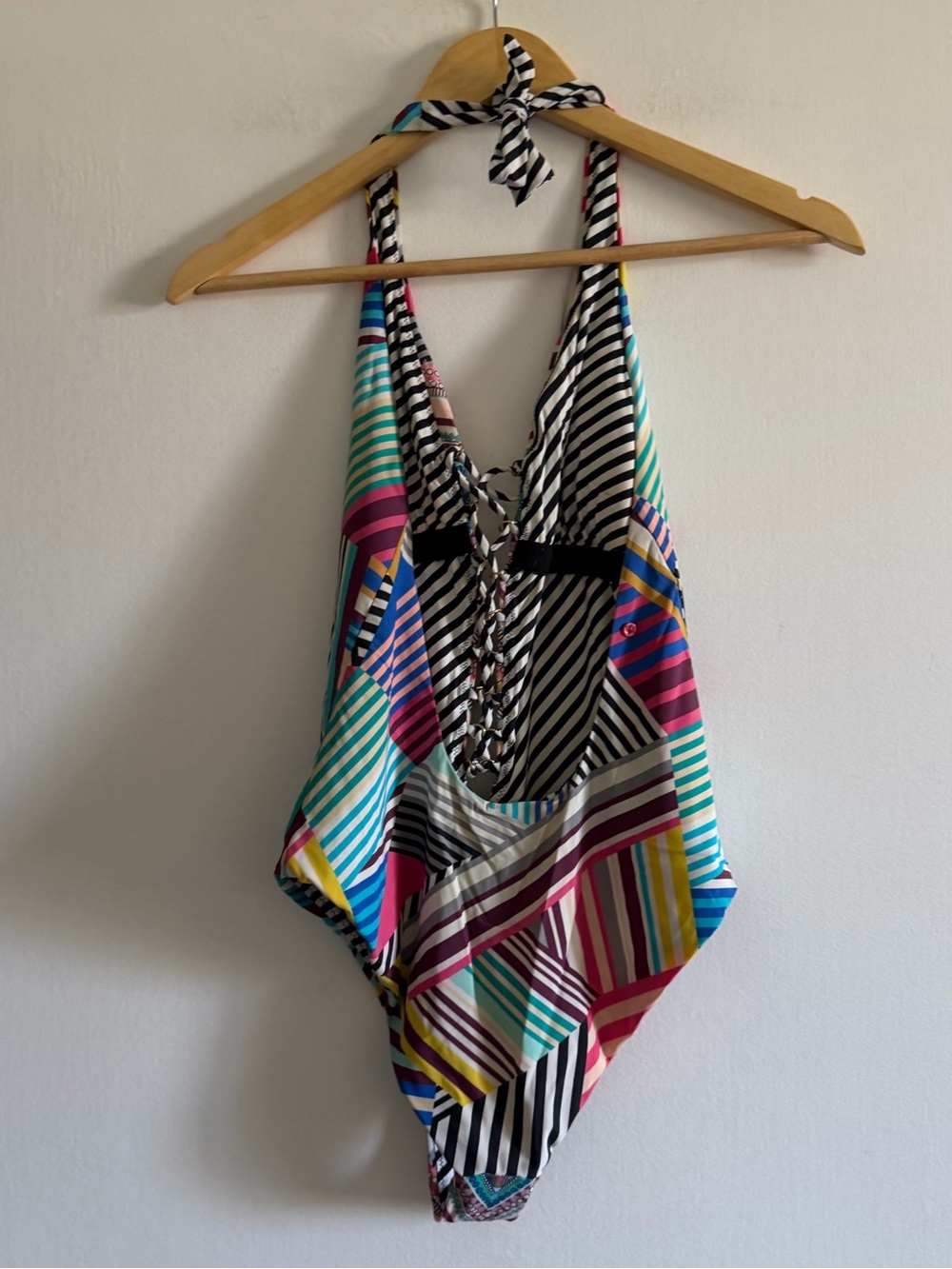 Red Carter Colorful Mediterranean Lace Up Plunge One Piece Swimsuit size Small - Picture 5 of 8
